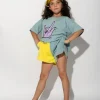 YELLOW AND TURQUOISE SHORTS