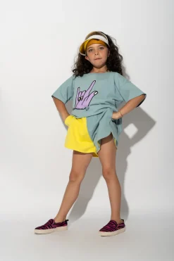 YELLOW AND TURQUOISE SHORTS