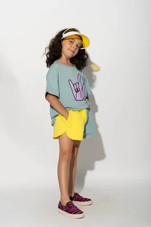YELLOW AND TURQUOISE SHORTS