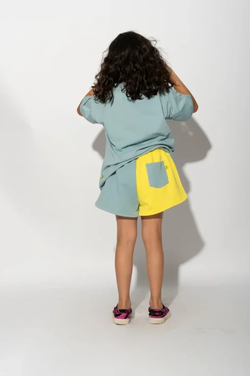 YELLOW AND TURQUOISE SHORTS