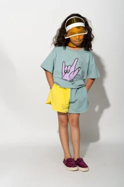 YELLOW AND TURQUOISE SHORTS