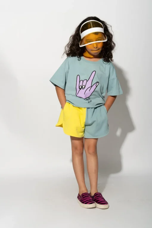 YELLOW AND TURQUOISE SHORTS