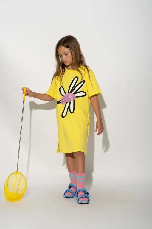 YELLOW DAISY PRINT T-SHIRT DRESS