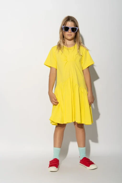 YELLOW GATHERED DRESS