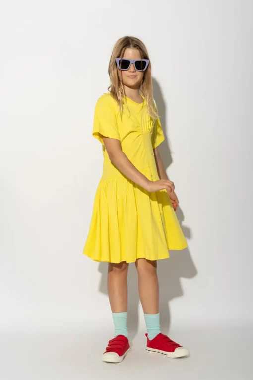 YELLOW GATHERED DRESS