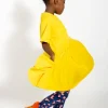 YELLOW GATHERED JERSEY T-SHIRT DRESS