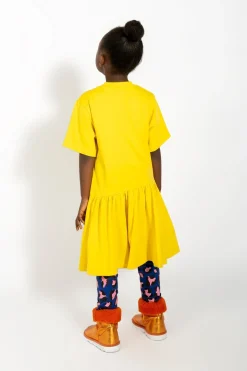 YELLOW GATHERED JERSEY T-SHIRT DRESS