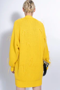 YELLOW OVERSIZED CARDIGAN WITH FEATHERS PULLS