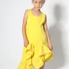 YELLOW SLEEVELESS FLOUNCE DRESS