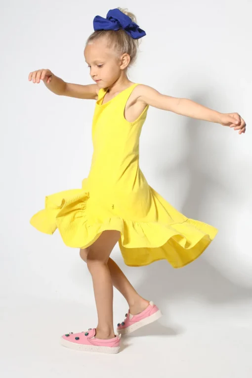 YELLOW SLEEVELESS FLOUNCE DRESS
