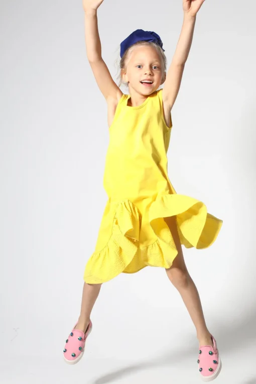 YELLOW SLEEVELESS FLOUNCE DRESS