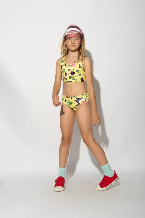 YELLOW SQUIGGLE PRINT BIKINI SET