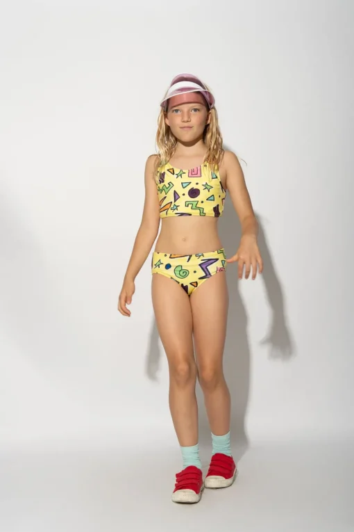 YELLOW SQUIGGLE PRINT BIKINI SET