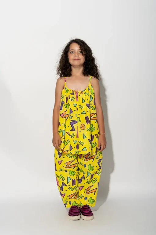 YELLOW SQUIGGLE PRINT OVERSIZED SLIP TOP