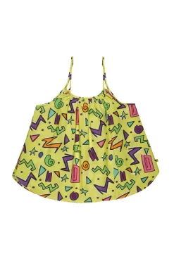 YELLOW SQUIGGLE PRINT OVERSIZED SLIP TOP