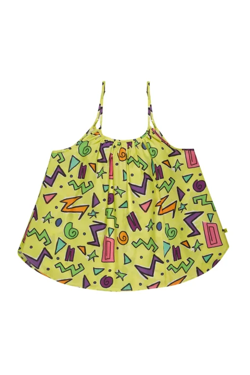 YELLOW SQUIGGLE PRINT OVERSIZED SLIP TOP