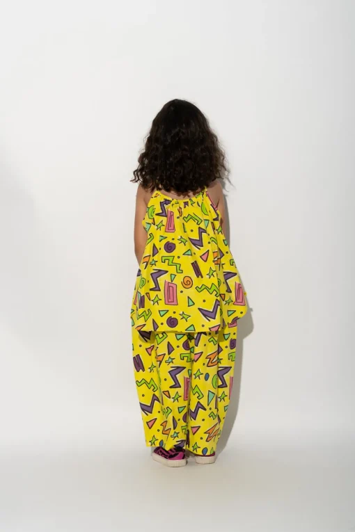 YELLOW SQUIGGLE PRINT OVERSIZED SLIP TOP