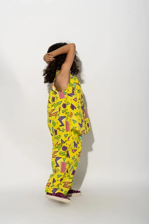YELLOW SQUIGGLE PRINT OVERSIZED SLIP TOP
