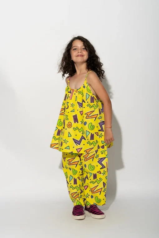 YELLOW SQUIGGLE PRINT OVERSIZED SLIP TOP
