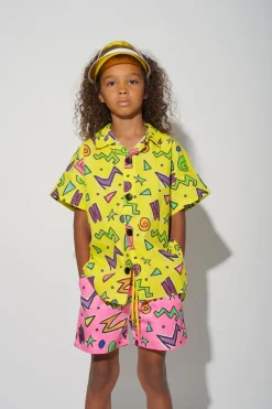 YELLOW SQUIGGLE PRINT SHORT SLEEVE SHIRT