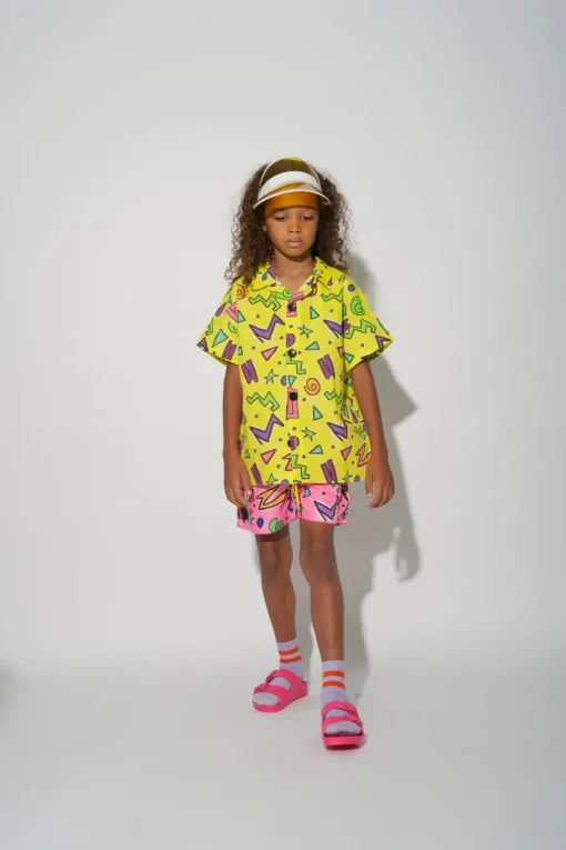 YELLOW SQUIGGLE PRINT SHORT SLEEVE SHIRT