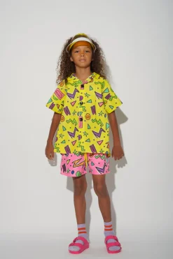 YELLOW SQUIGGLE PRINT SHORT SLEEVE SHIRT
