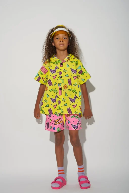 YELLOW SQUIGGLE PRINT SHORT SLEEVE SHIRT