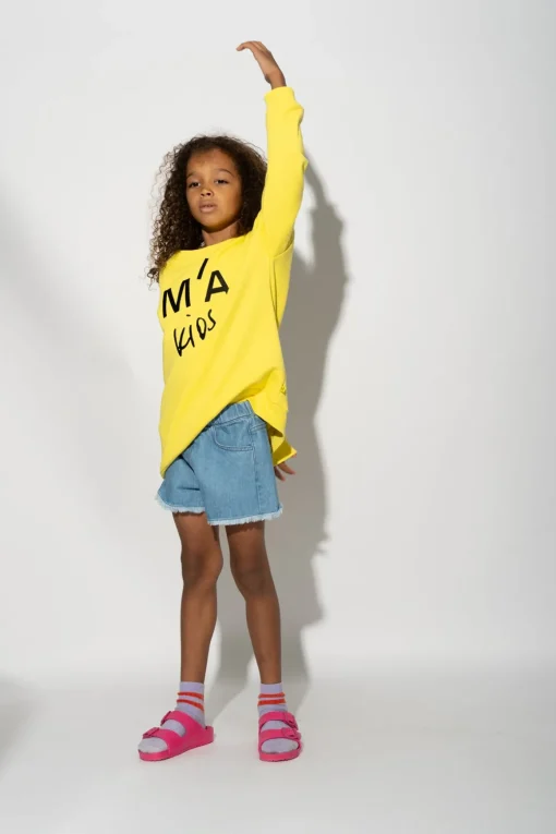 YELLOW SWEATSHIRT WITH EMBROIDERED LOGO